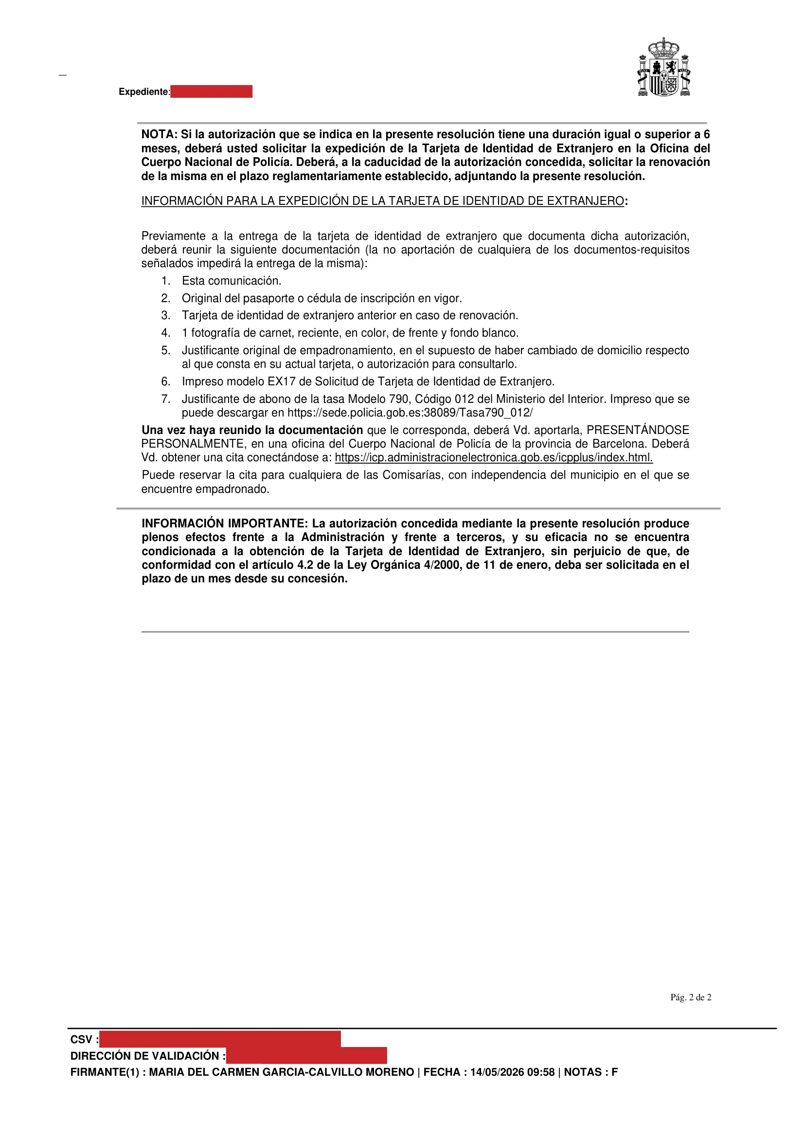 Primera página de la resolución, con los datos personales tapados — 2