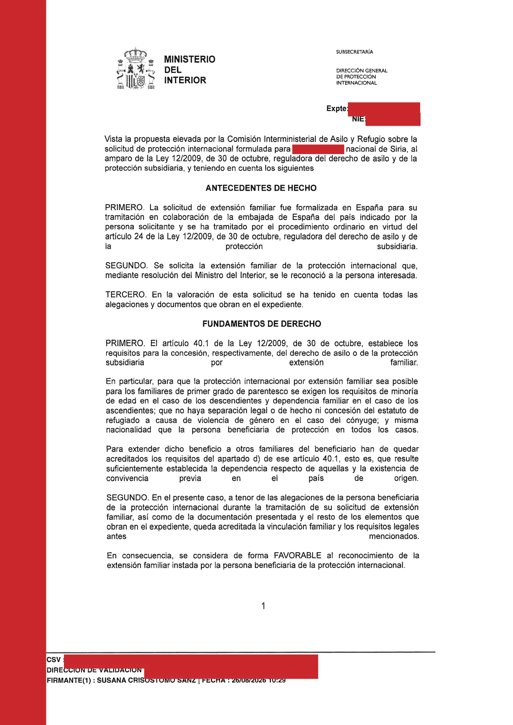Primera página de la resolución, con los datos personales tapados — 1