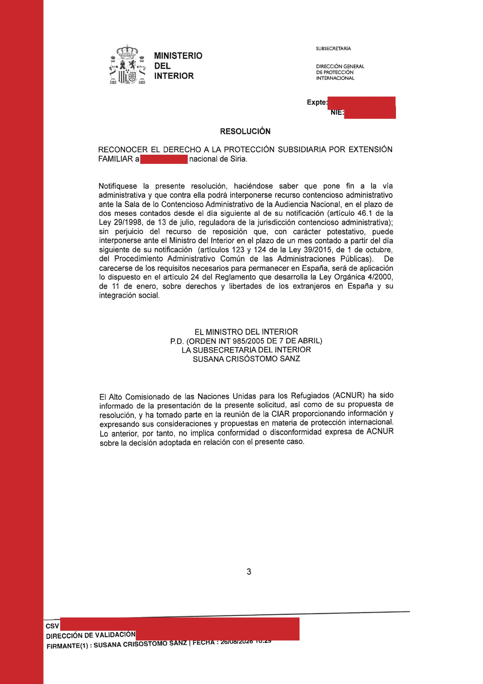 Primera página de la resolución, con los datos personales tapados — 4