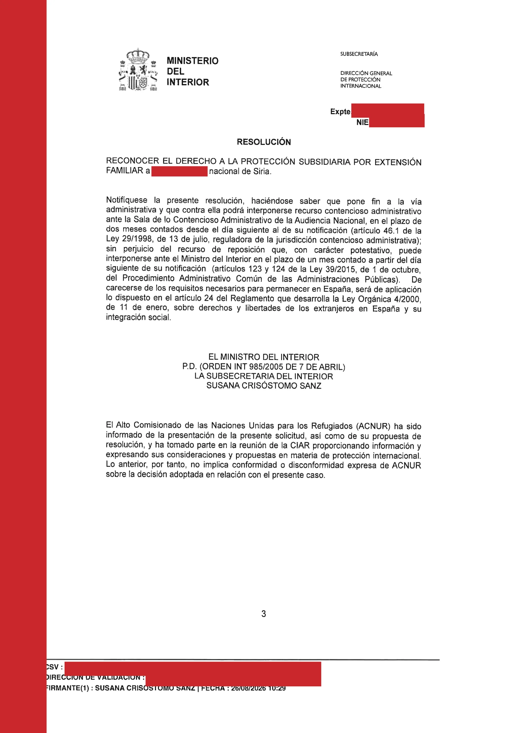 Primera página de la resolución, con los datos personales tapados — 6