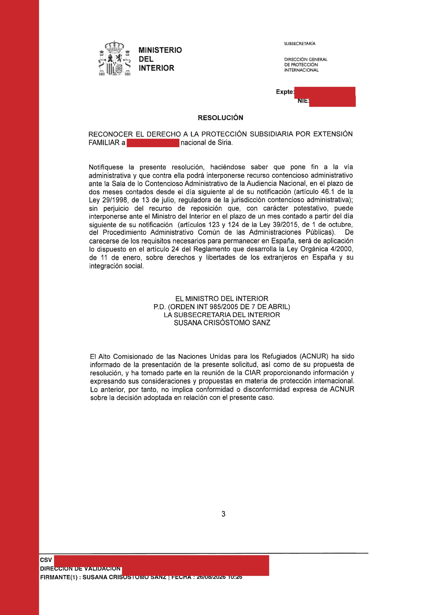 Primera página de la resolución, con los datos personales tapados — 7