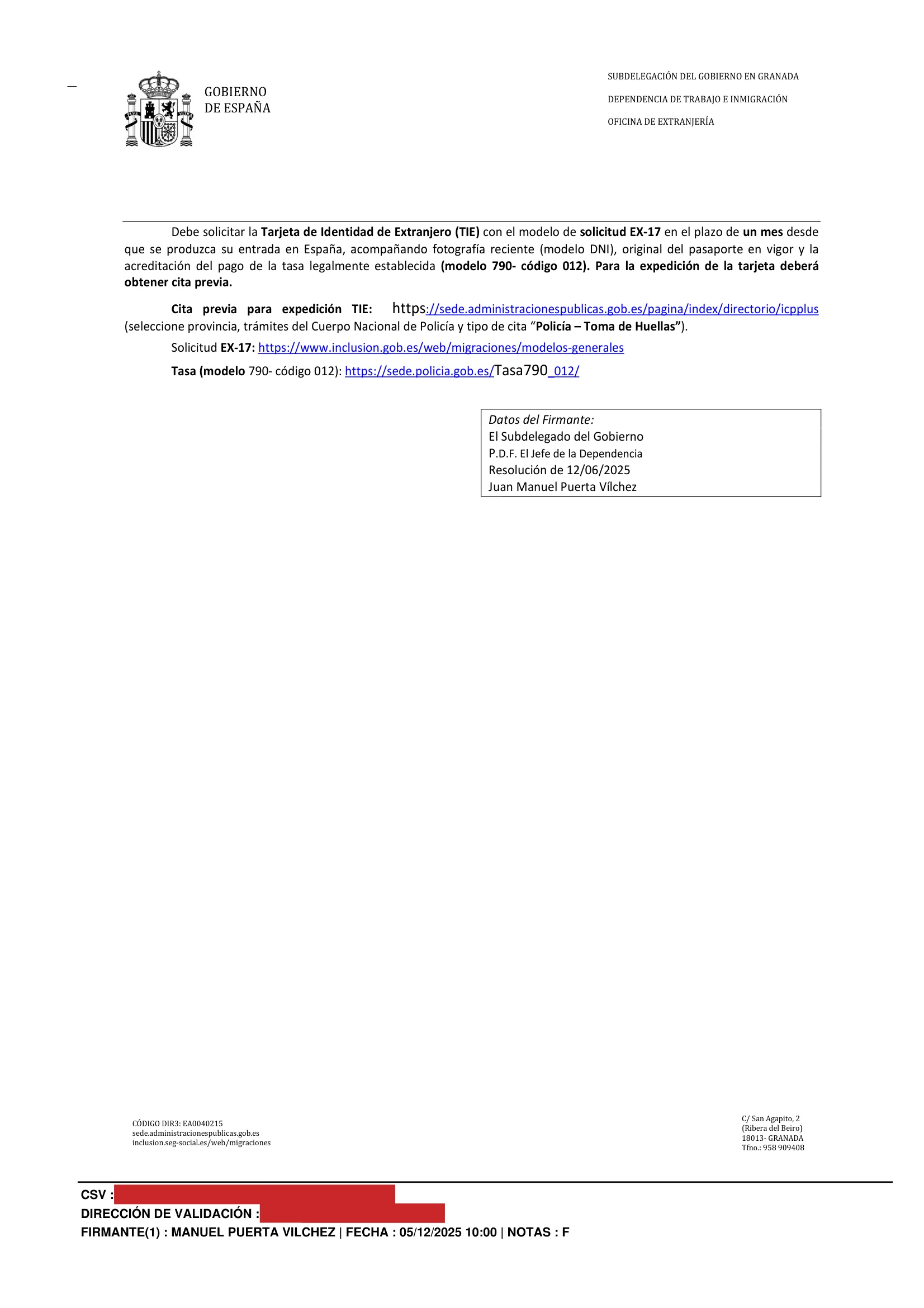 Primera página de la resolución, con los datos personales tapados — 2