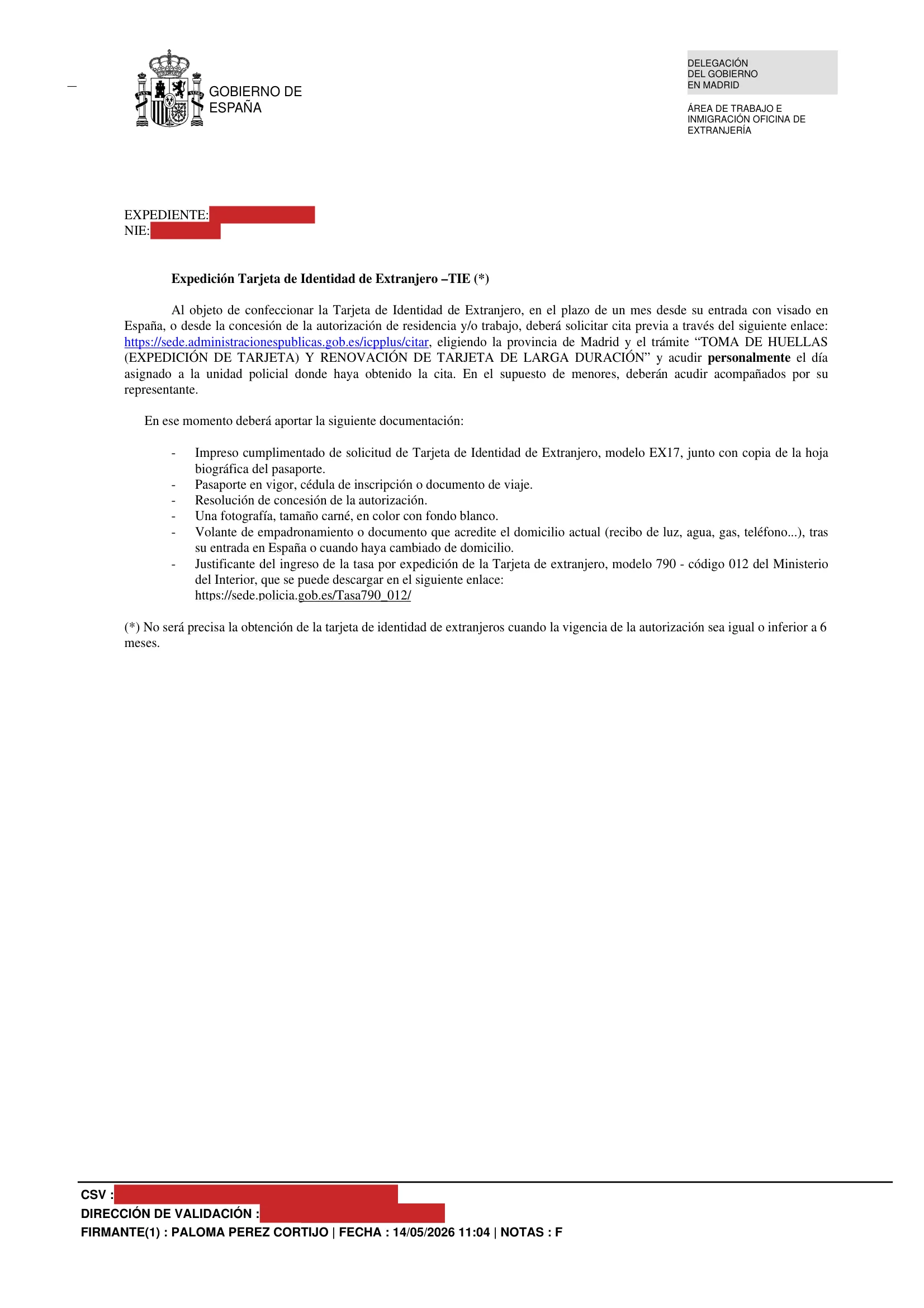 Primera página de la resolución, con los datos personales tapados — 2