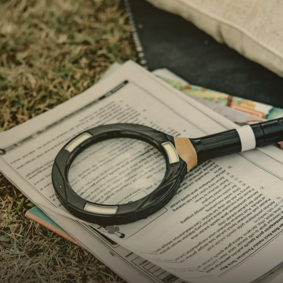 Una lupa sobre un documento impreso